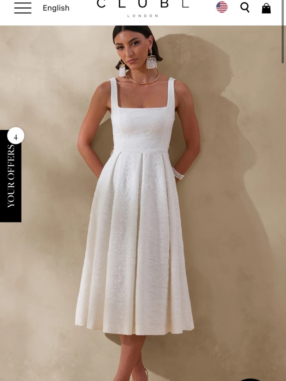 Club L London Ivory Square-Neck Midi Dress